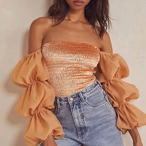 Free People Peach Off-Shoulder Bodysuit